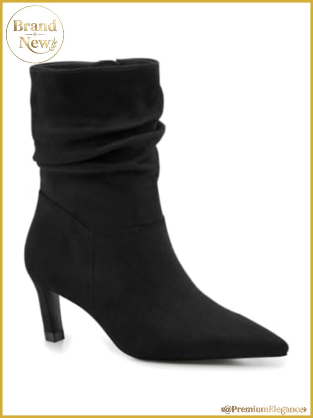 Women's Slouch Ankle Boots Kitten Heel Pointed Toe Zip Faux Suede Booties